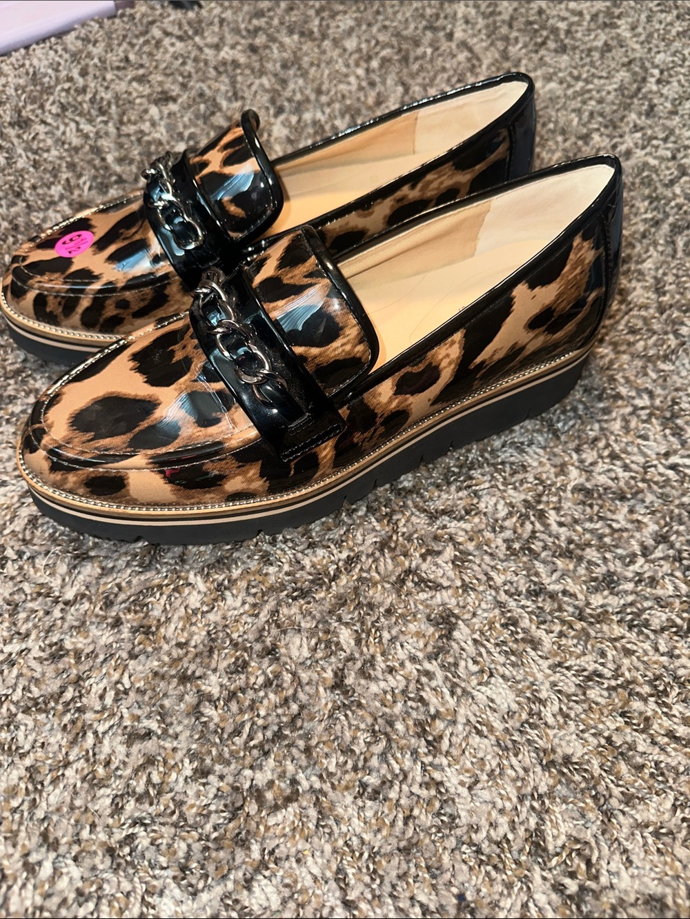 Alex Marie Leopard Patent Loafers in Black and Tan - Picture 6 of 8